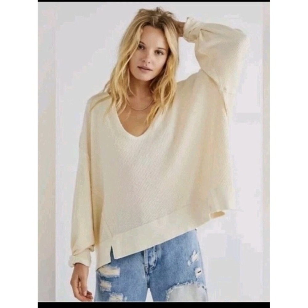 Free People Women's Santa Clara Thermal Top Alabaster Oversized XS